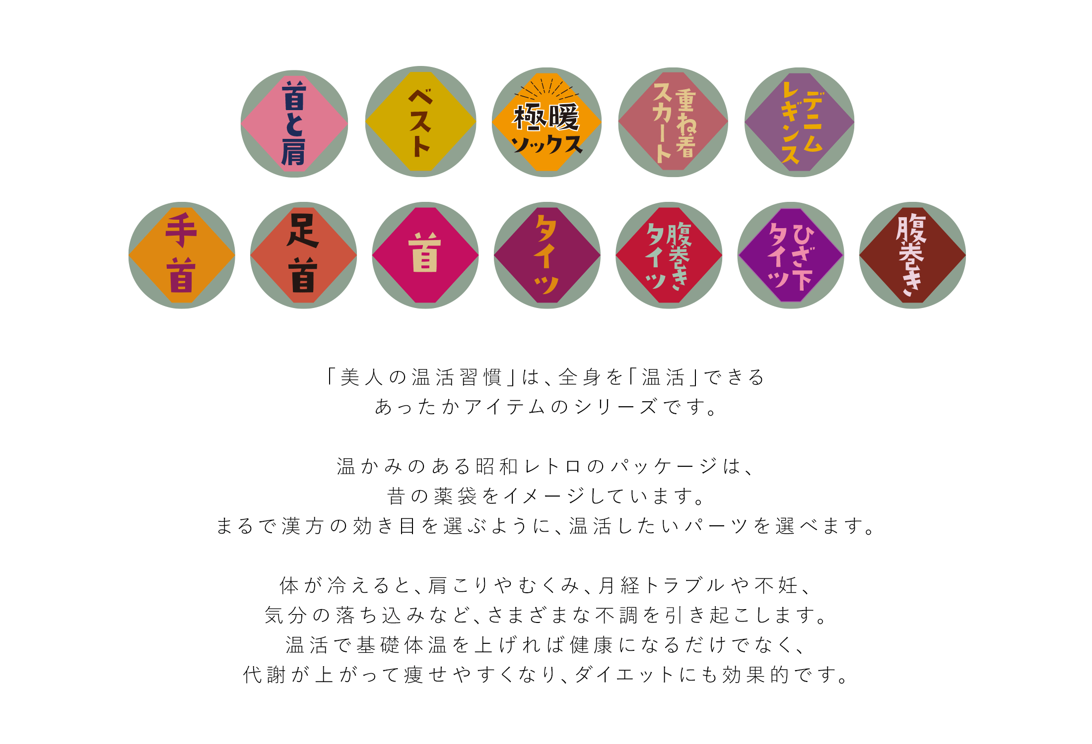 「美人の温活習慣」は、全身を「温活」できるあったかアイテムのシリーズです。