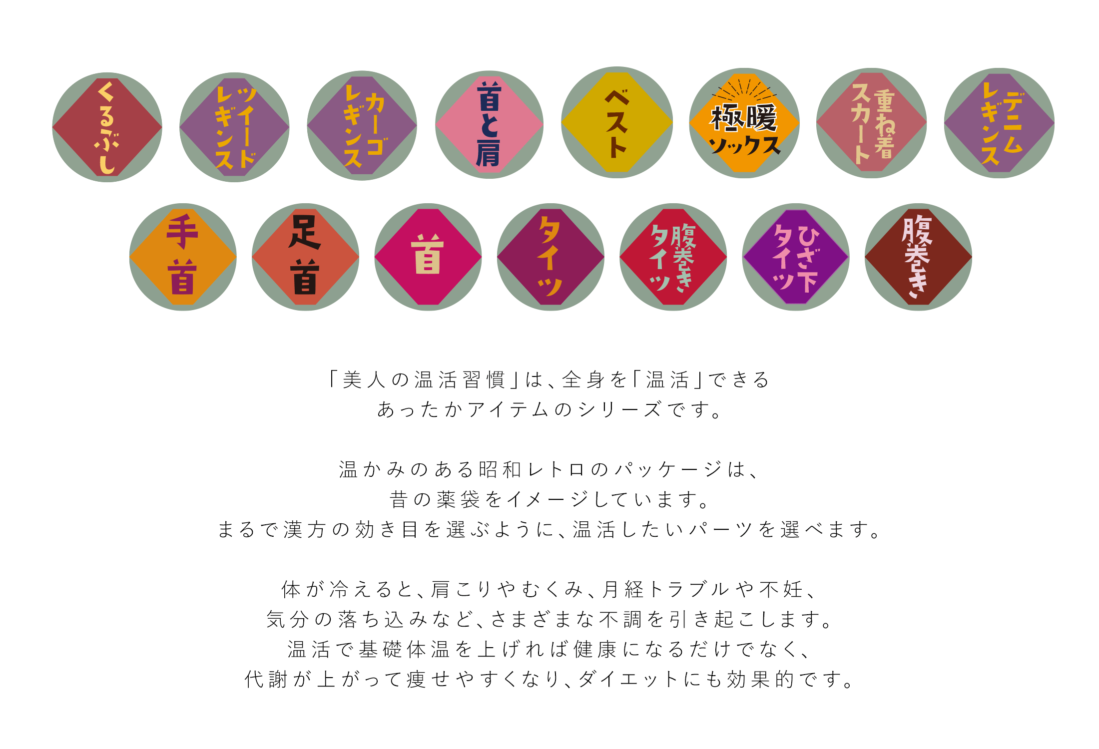 「美人の温活習慣」は、全身を「温活」できるあったかアイテムのシリーズです。