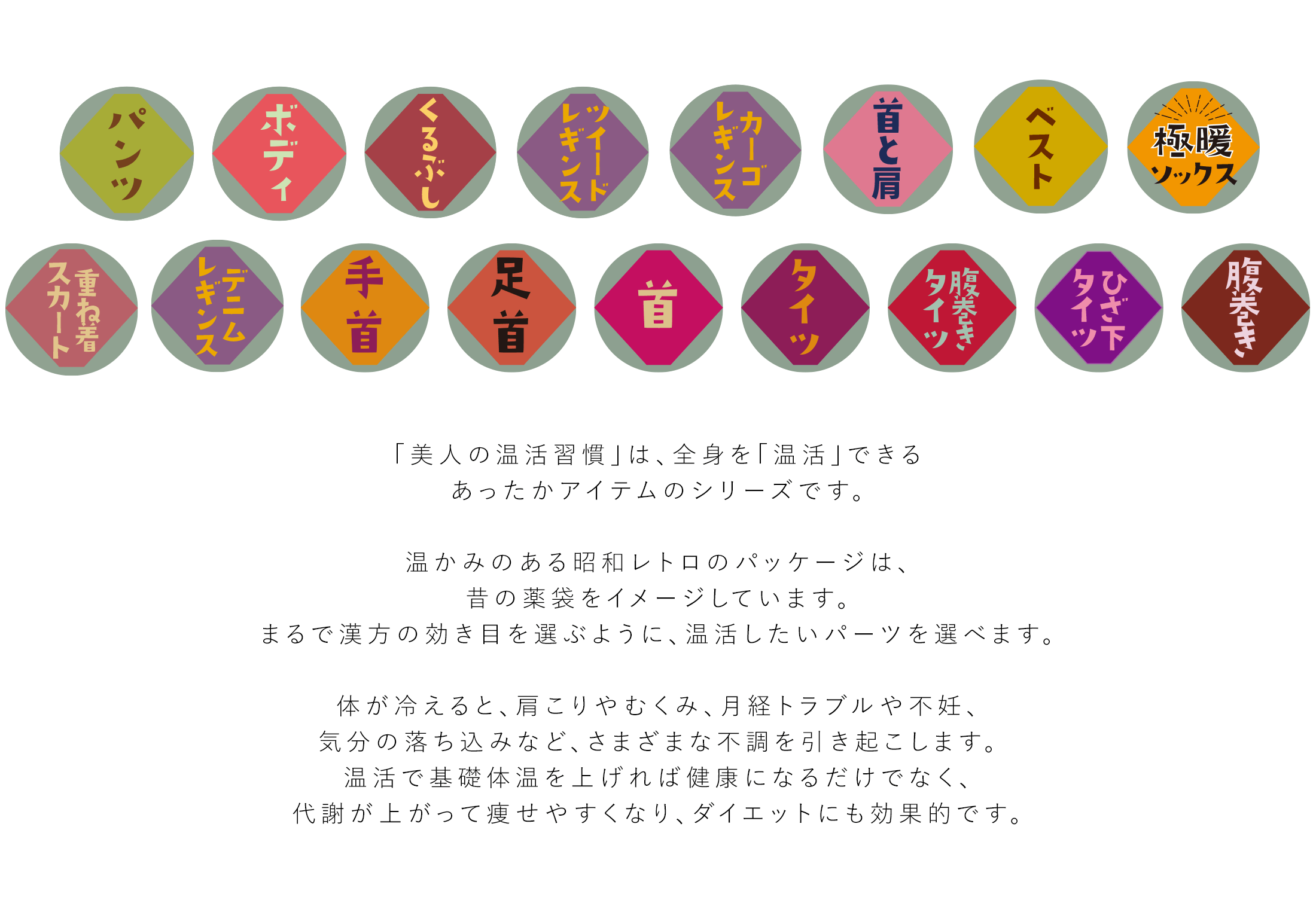 「美人の温活習慣」は、全身を「温活」できるあったかアイテムのシリーズです。